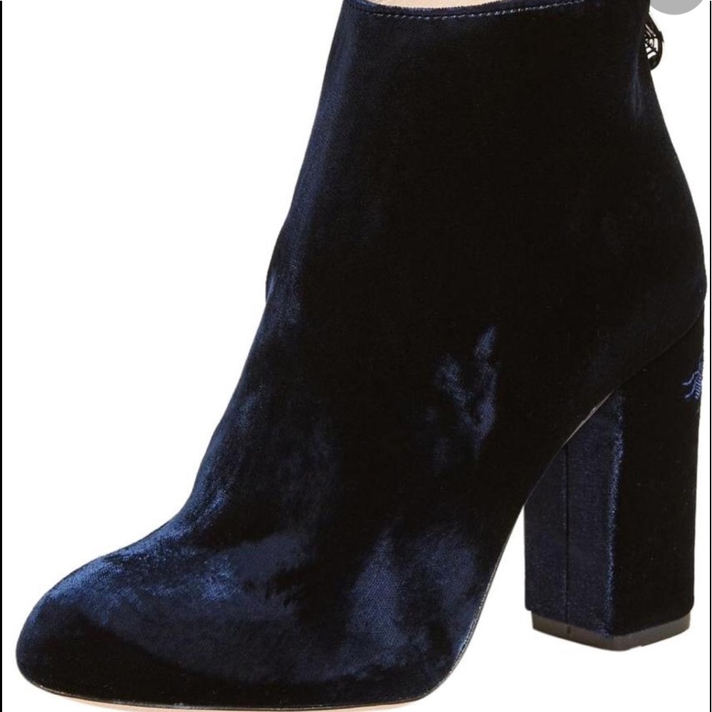 Authentic Charlotte Olympia blue velvet boots booties new with box Alba